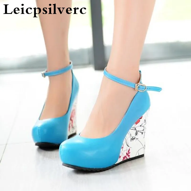 

New summer slope with high color high heel single shoe shallow round head high heel women shoes
