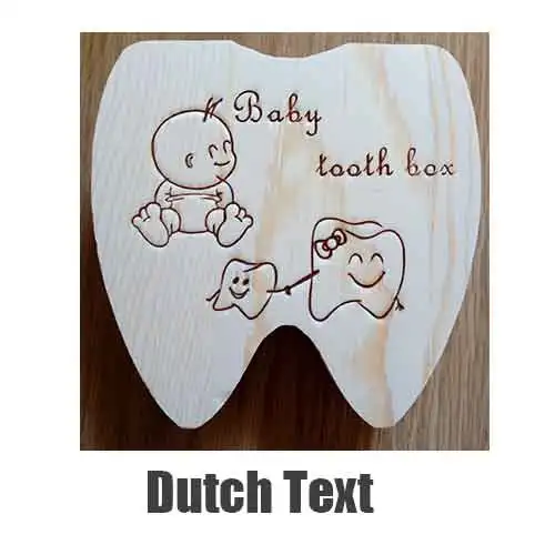 Dutch text Детская коробка для зубов Польша/английский/голландский/русский/французский/итальянский деревянный органайзер для молочных зубов для хранения мальчиков и девочек Детские сувениры подарок - Цвет: Dutch text