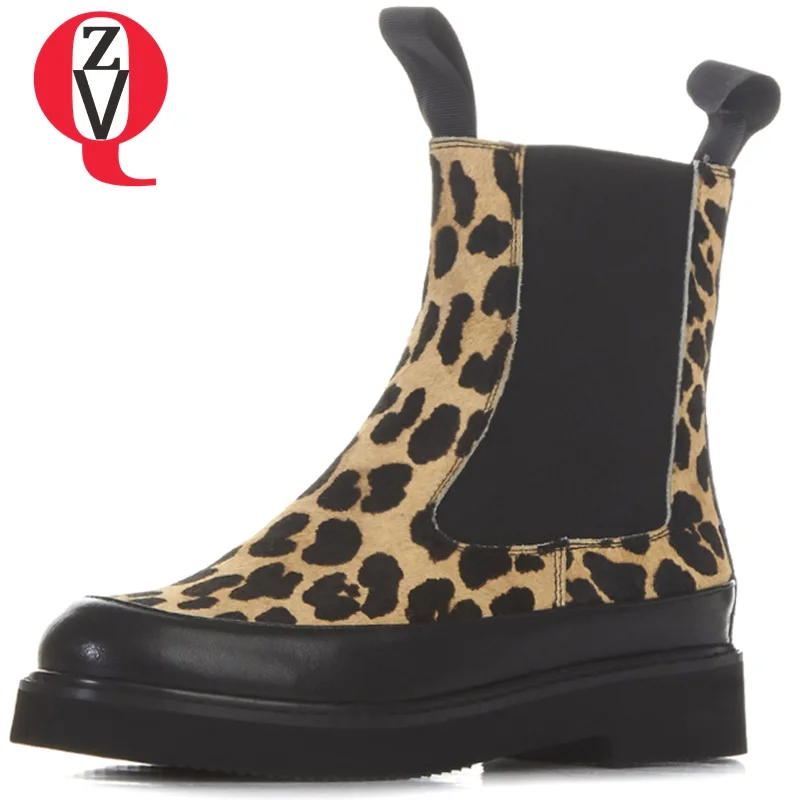 

ZVQ Fashion brand outdoor Horse Hair Fur Martin Booties leopard sneakers girl winter spring plush Handmade Flat with woman shoes