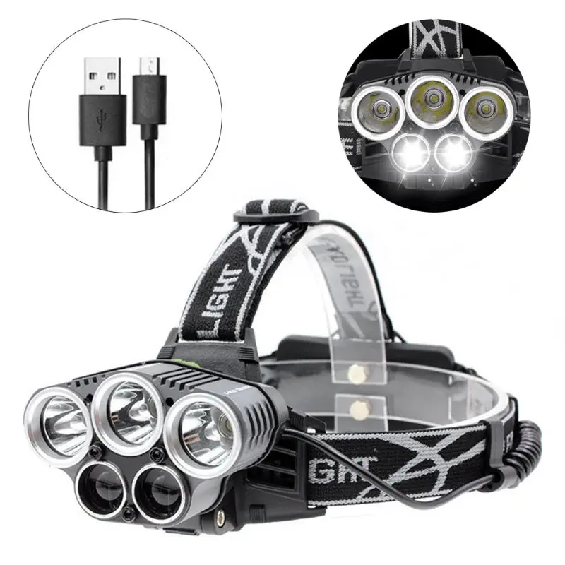 

Super Bright Headlamp Waterproof Head Torch 5-LED Headlight Outdoor Flashlight