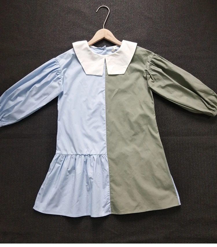 Spring Brand New 2019 Girls Dress Two Colors Patchwork Children Cotton Dress For Baby Princess Personality Teenage Dresses 5-16Y (1)