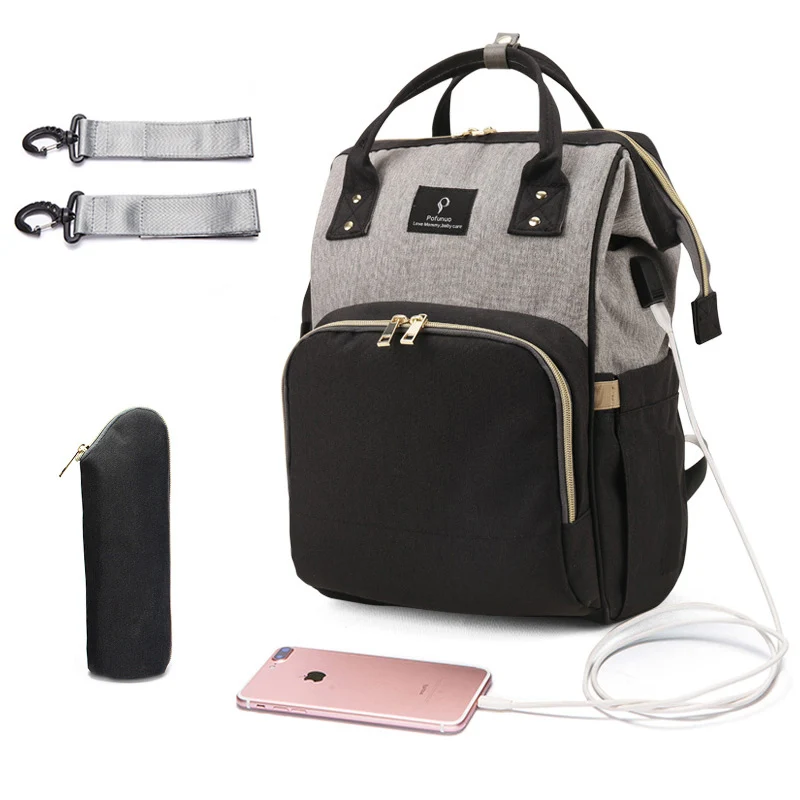 Bolsa de pañales USB de gran capacidad bolsa impermeable de maternidad de viaje mochila diseñador enfermería bolsa bebé cochecito nuevo bolso - 1