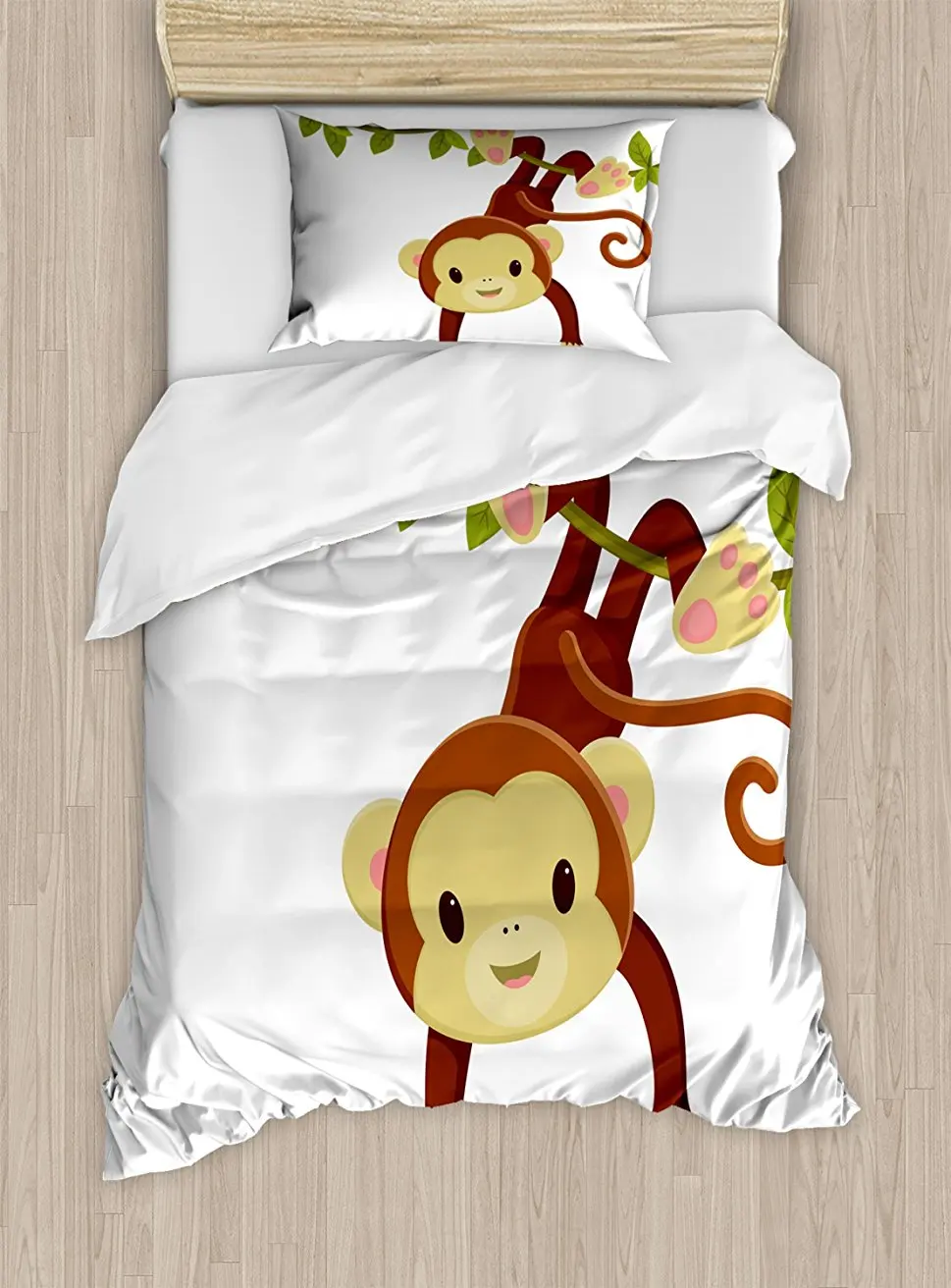 

Nursery Duvet Cover Set Cute Cartoon Monkey Hanging on Liana Playful Safari Character Cartoon Mascot 4 Piece Bedding Set