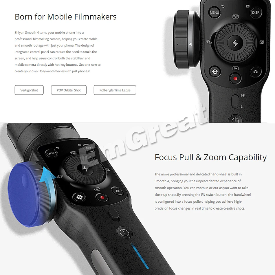 Zhiyun Smooth 4 3-Axis Handheld Smartphone Gimbal Stabilizer for iPhone X Samsung with Portable Bag