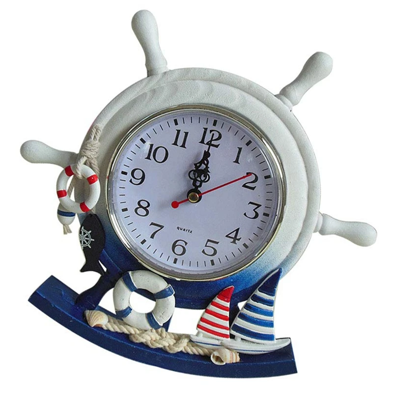 Продвижение деревянные часы "Штурвал" Средиземноморский стиль настольные часы Пляж Морская тема домашний декор Творческий корабль рулевые часы