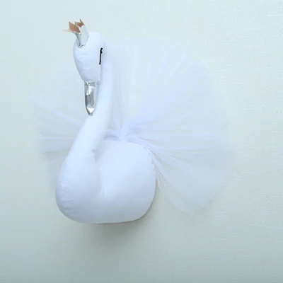 Украшение на стену в виде головы животного, лебедь, Настенное подвесное крепление, мягкие игрушечные лебеди, кукла для девочек, детский Декор для детской комнаты - Цвет: white Swan