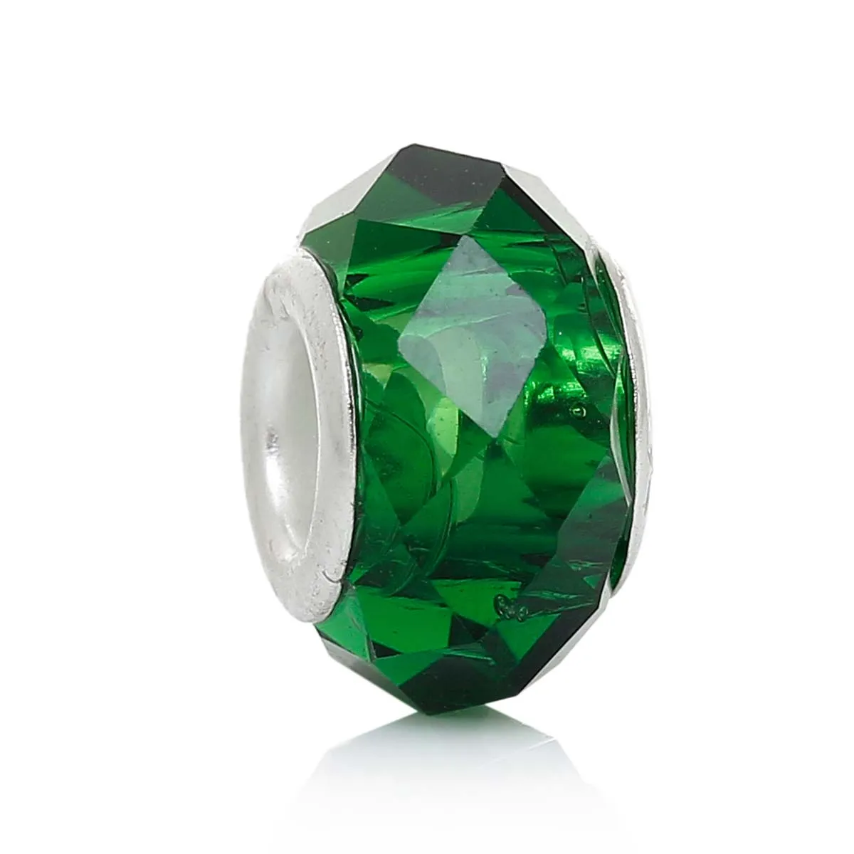 

DoreenBeads Glass European Charm Beads Round Dark Green Faceted About 14mm x 8mm,Hole:Approx 5mm,30PCs new