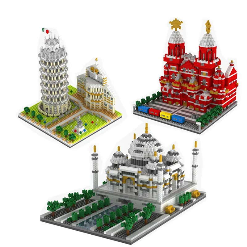

Mini Architecture Leaning Tower of Pisa Moscow Red Square Taj Mahal Diamond Block Set 3D Micro Building Brick Toy For Kids