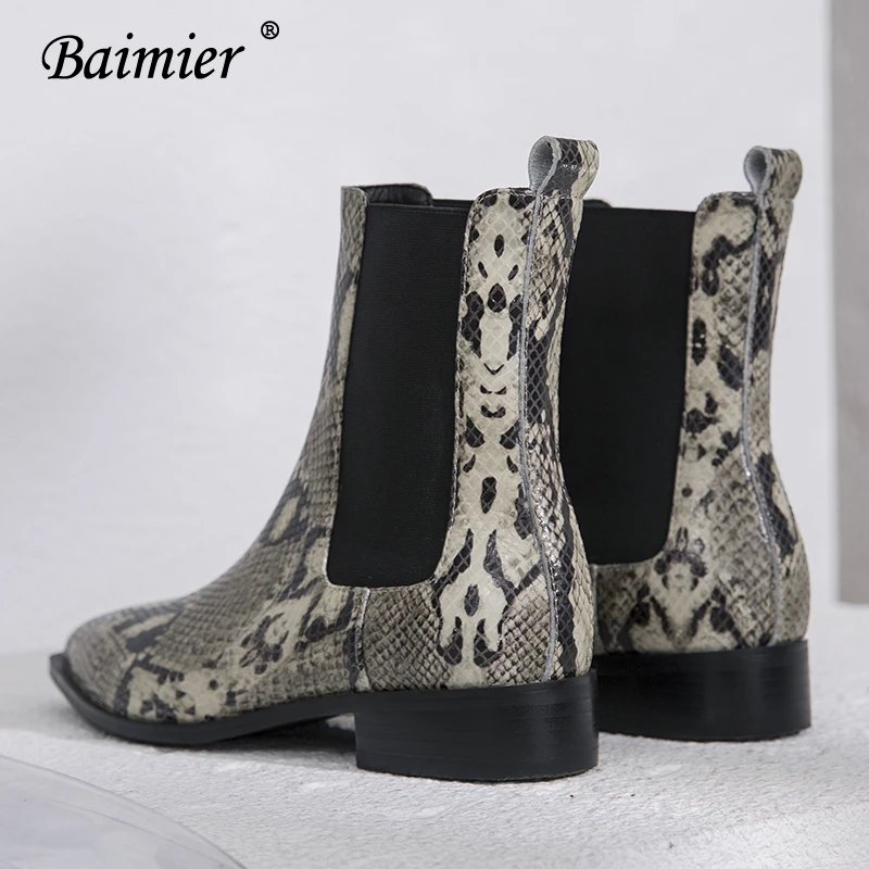 Ботильоны Baimier женские из лакированной кожи змеиная кожа низкий каблук
