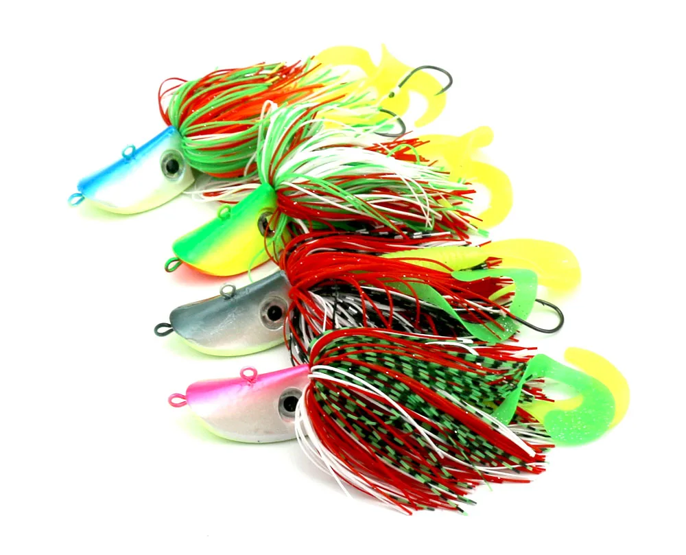 4pcs big lead head jig 80g buzzbait fishing lures with soft rubber fishing batis octopus squid hooks bass fishing tackles