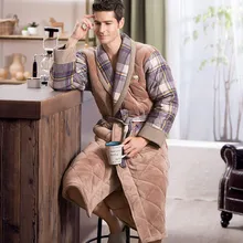 Brand Winter Bathrobe for Men British Casual Thickening Flannel Cotton Bath Robe Male Winter Home Dressing Gown With String Blet