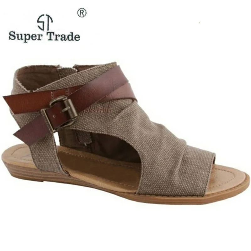 

2018 New Flat Shoes Sandals Open Toe Ankle Strap Comfortable Denim Shoes Plus Size Rome Sandals Women Casual Style Sandals
