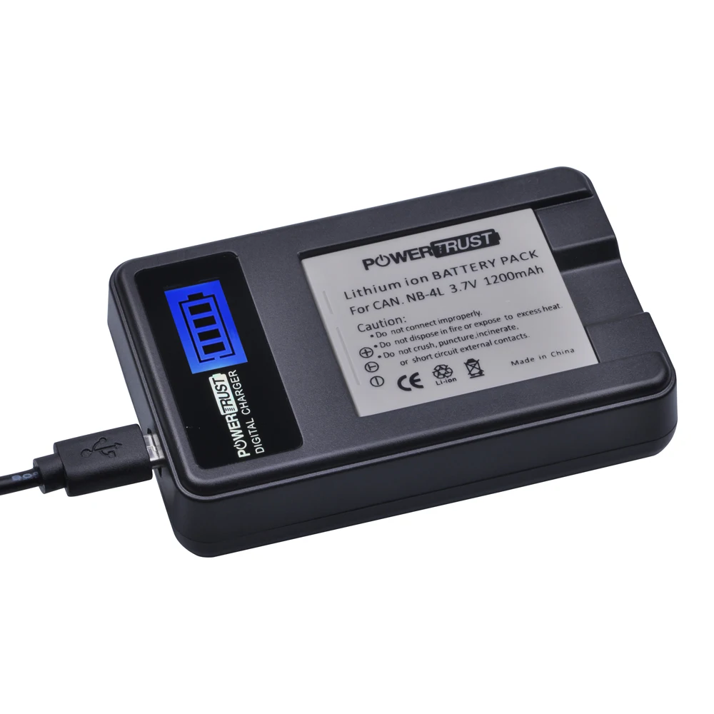Зарядное устройство PowerTrust 2 шт. 1200 мач для телефона NB 4L NB4L + зарядное USB с жк
