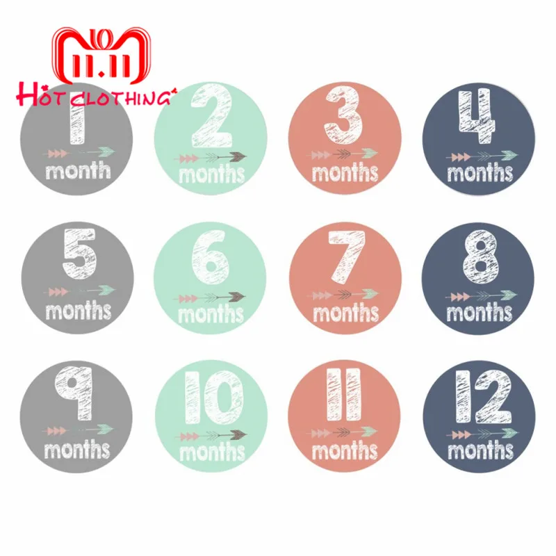 

12PCS/Set Baby Month Sticker Newborn Photo Prop Stickers 1-12 Months Photo Stickers DIY Scrapbook Album Card Stickers