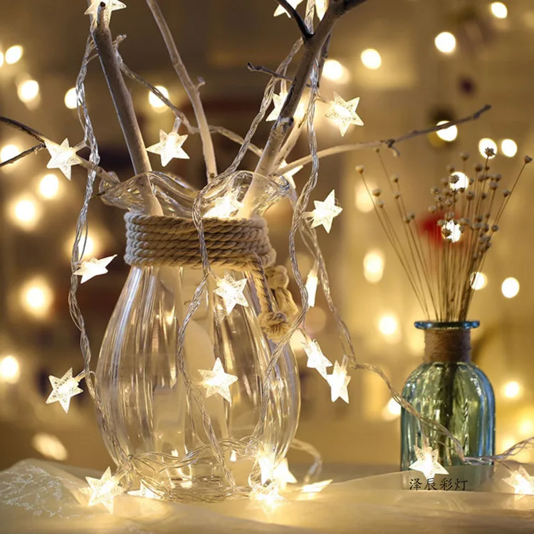 

1.5M/3M/4.5M LED Star Shape Warm White Lights String Battery Powered Party Wedding Bedroom Garden Fairy Lights Home Decor