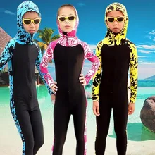 SBART/Детский костюм для дайвинга с длинными рукавами и капюшоном с цветочным рисунком; купальный костюм из лайкры для серфинга; Детские гидрокостюмы для серфинга; купальный костюм