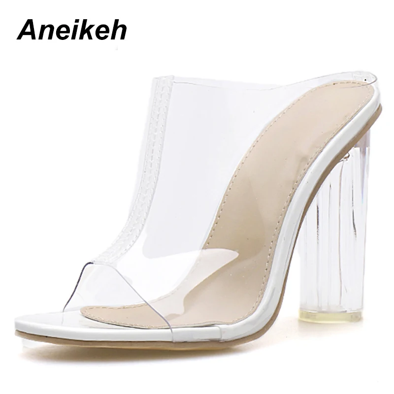 White Aneikeh/Новинка; женские босоножки из искусственной кожи; Модные прозрачные женские пикантные Прозрачные Высокие каблуки; Летние босоножки; туфли-лодочки; Размеры 35-40 - Цвет: White