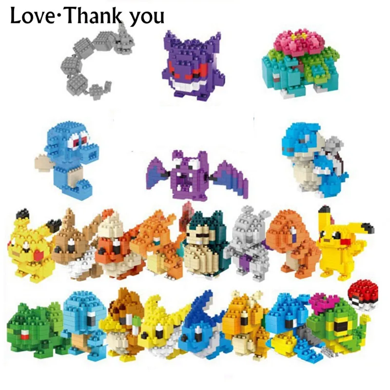 

Anime Pocket Monster Go Action Figures toys Pikachu Charmander Bulbasaur Squirtle Eevee Model Blocks Children toys Gifts BOX 8cm