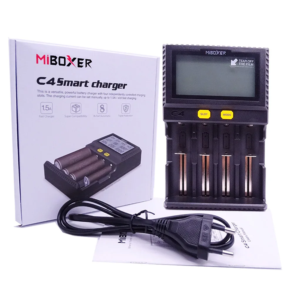 Оригинальное умное зарядное устройство Miboxer C4 LCD для Li Ion IMR INR ICR LiFePO4 18650 14500 26650 AAA|Зарядные устройства| | АлиЭкспресс