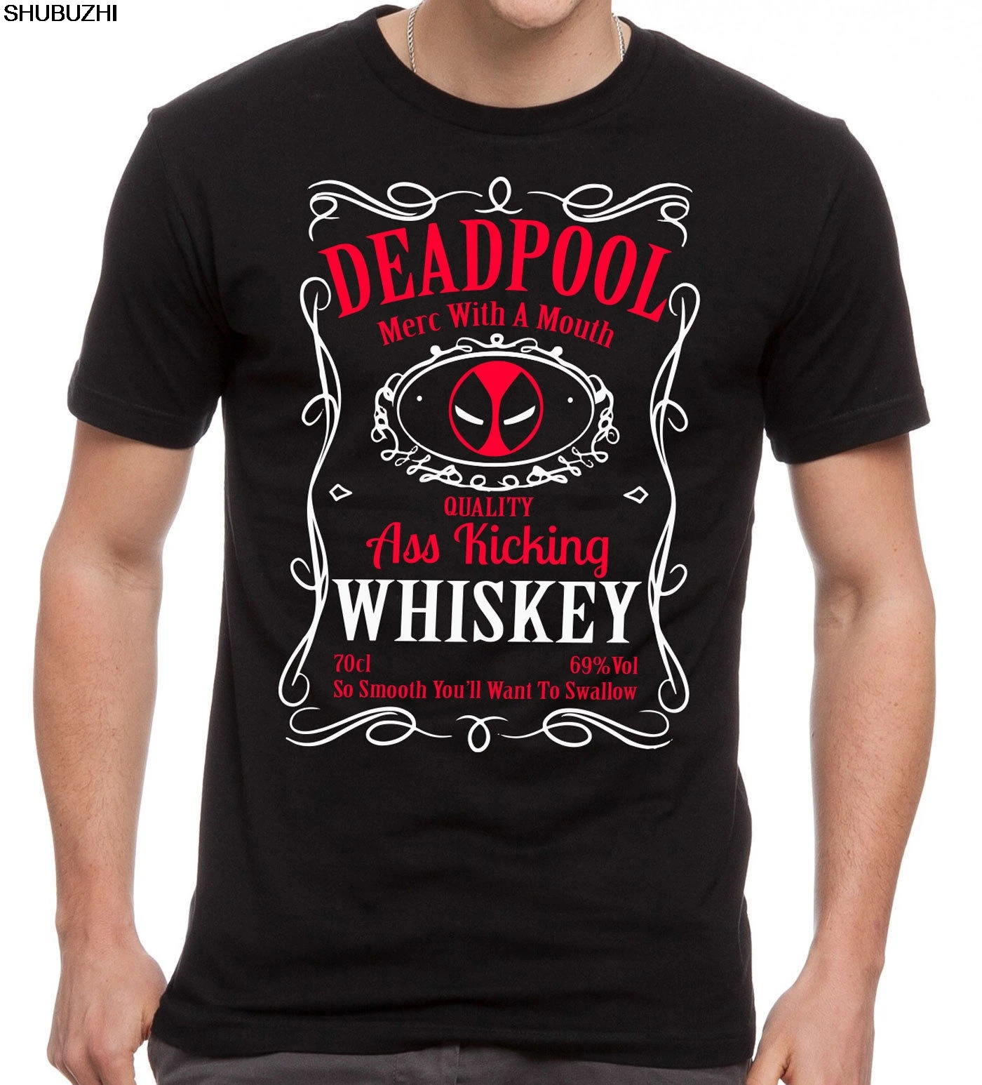 

DEADPOOL WHISKY T-SHIRT - ANTIHERO DRINKING MASH UP BLACK TOP Sizes S - 5XL Cool Casual pride t shirt men Unisex New sbz3143