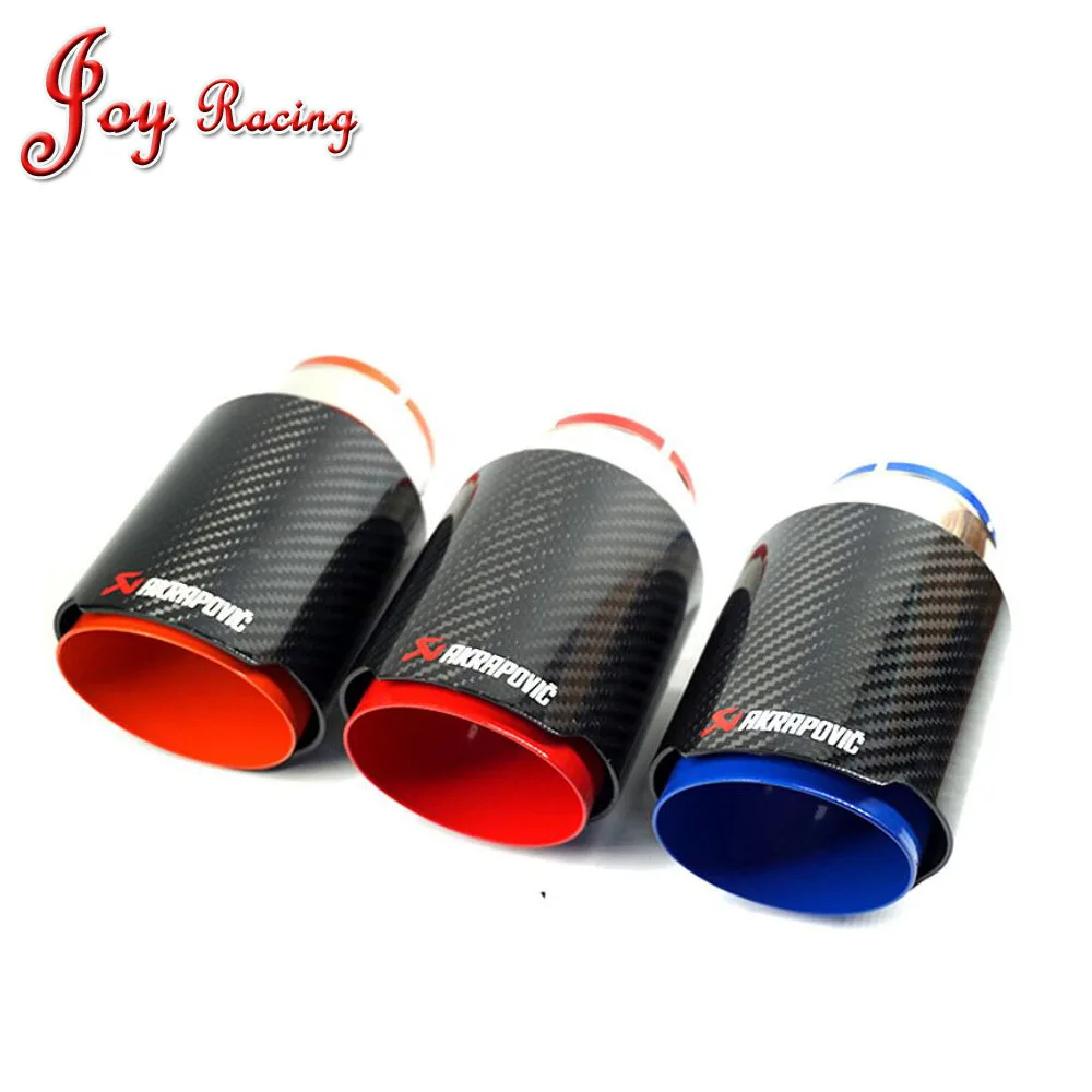

1PC Akrapovic Exhaust pipe Muffler red or blue inside 304 Stainless Steel pipe Glossy Carbon Exhaust end tail Tip