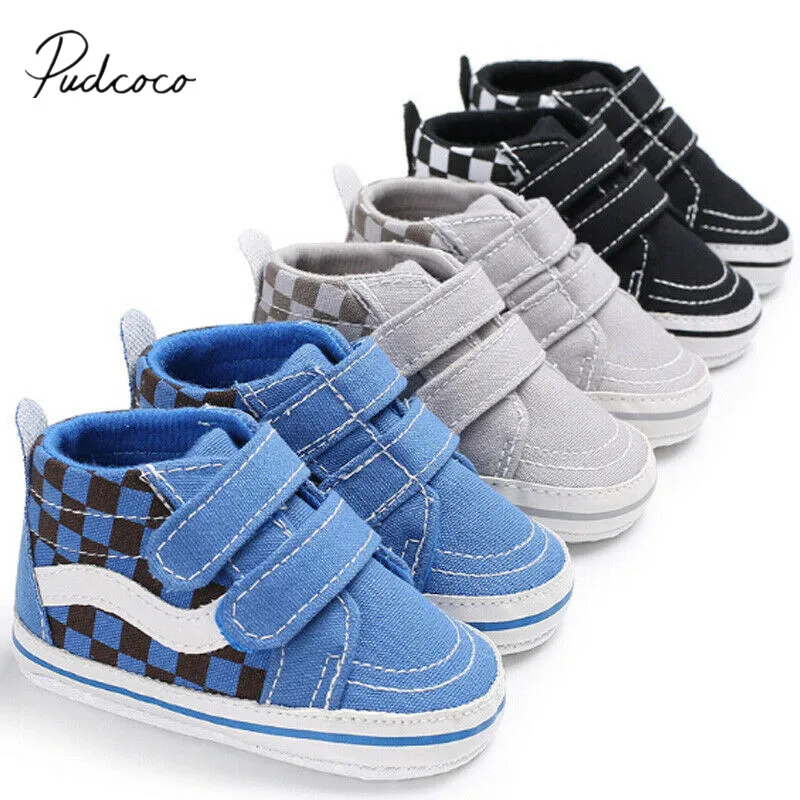 

2019 Baby Shoes Soft Sole Newborn Baby Boy Girl Pre-Walker Shoes Canvas Sneakers Checked Print First Walkers 0-18 Months