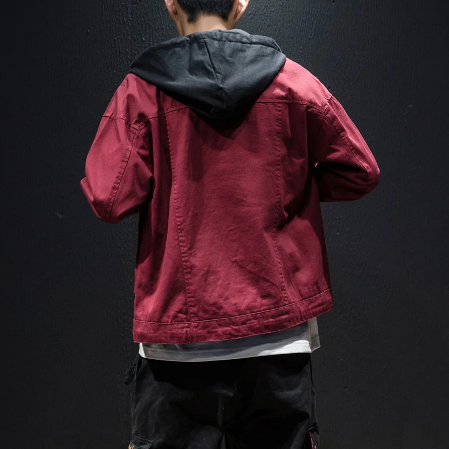 Hip Hop Men Jacket Casual Hooded Japanese Harajuku Streetwear Jacket Windbreaker Cargo Red High Street Coat Spring Drop Shipping