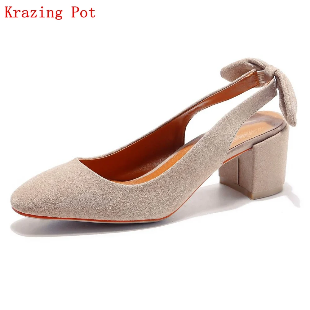 

2017 Superstar Concise Kid Suede Slingback Bowtie Square Toe High Heels Women Sandals Slingback Office Lady Red Wedding Shoe L06
