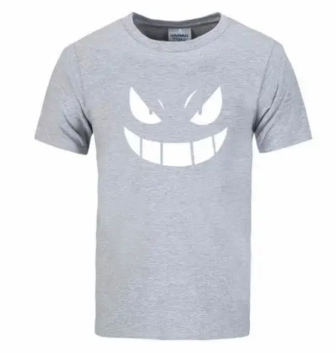 Летняя уличная футболка с покемоном ММА Pocket Monster, мужская повседневная футболка в стиле хип-хоп с коротким рукавом, мужские футболки с персонажами из аниме Gengar - Цвет: Light grey white