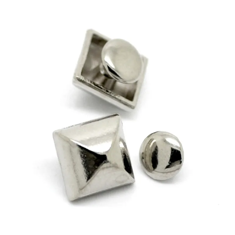 

30Sets Punk Square Pyramid Spike Rivets Studs Spots Silver Tone For Crafts Handbags Clothes Shoes 9mmx9mm 7mm