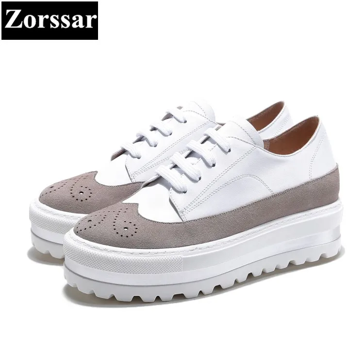 

{Zorssar} 2017 Fashion Genuine leather Leisure Women Flat Loafers Female Casual shoes lace up Womens Flats platform shoes