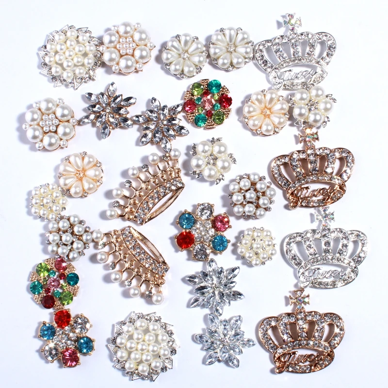 

2PCS Vitage Chic Silver Crystal Rhinestone Buttons With Ivory Pearls For Shoe Cloth Clear Glass Button For Wedding Invitation