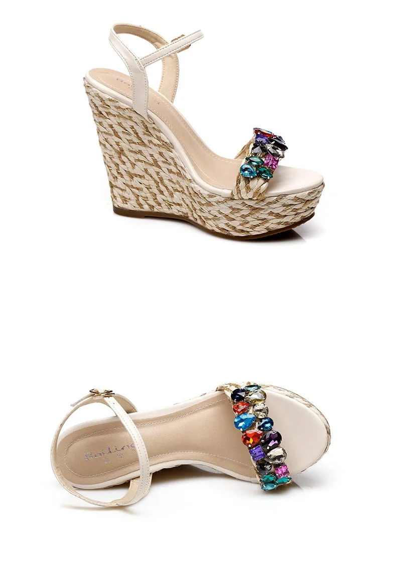 26_Summer Womens Black Buckle Sandals Fashion Elegant Silver Rhinestone Shoes Wedding Bridal High Heel Platform Wedges