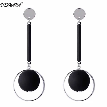 

Black Long Silver Color Drop Earring for Women Girls Luxury Acrylic Fashion Jewelry Party Earings Gifts Dangling Brincos 2018