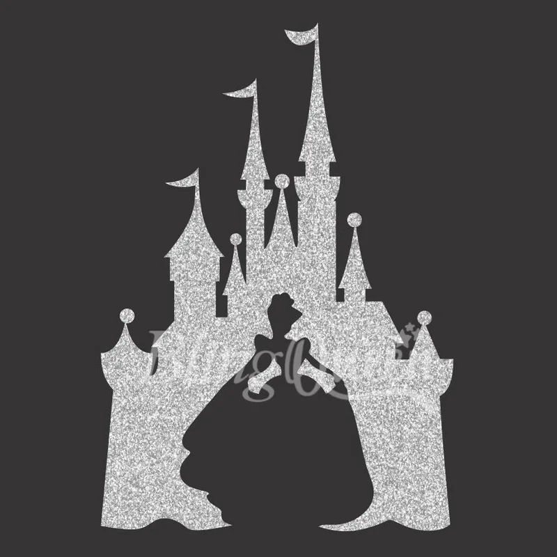 

BlingQueen 12PCS/LOT Iron-on Glitter HTV Bling Transfers Vinyl Appliques Princess Cinderella Castle Design