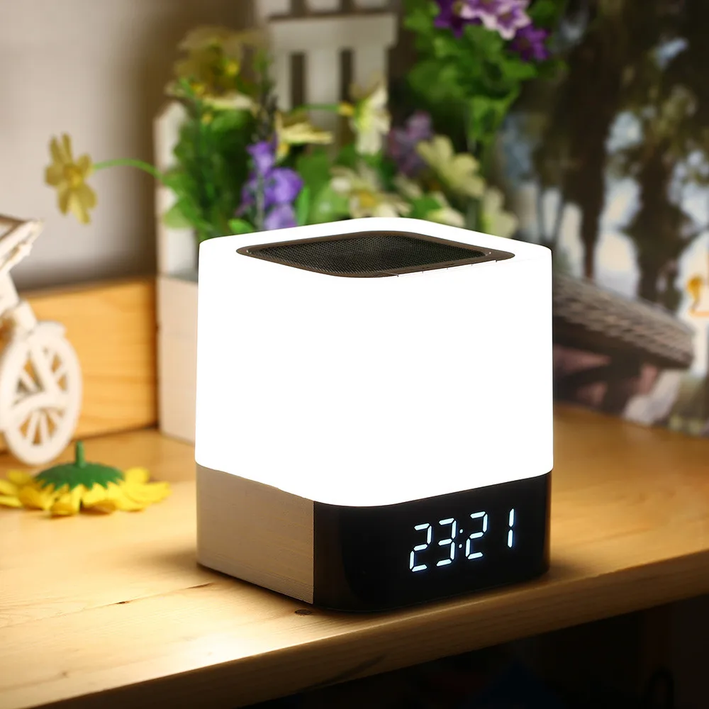 

Portable Wireless Bluetooth Speaker With Touch Sensor Led Lamp Light Alarm Clock TF Card AUX MP3 Player Hands-free Loudspeakers