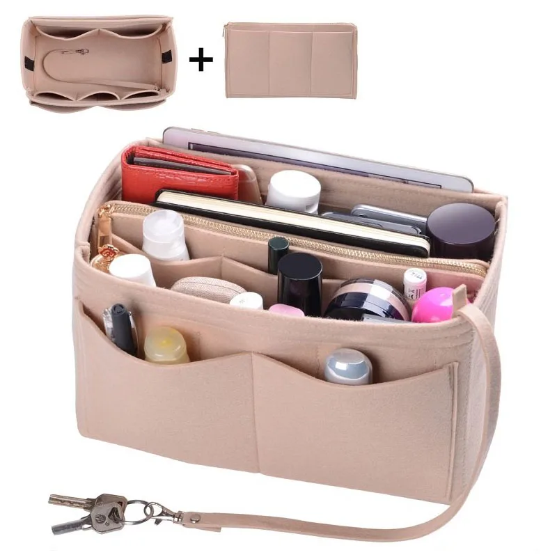 Органайзер для кошелька сумка макияжа фетровый сумок на молнии и тоут подходит