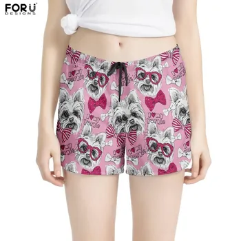 

FORUDESIGNS Puppy Yorkshire Terrier Dog Print Women Casual Shorts Quick Dry Breathable Drawstring Gyms Bodybuilding Shorts Girls