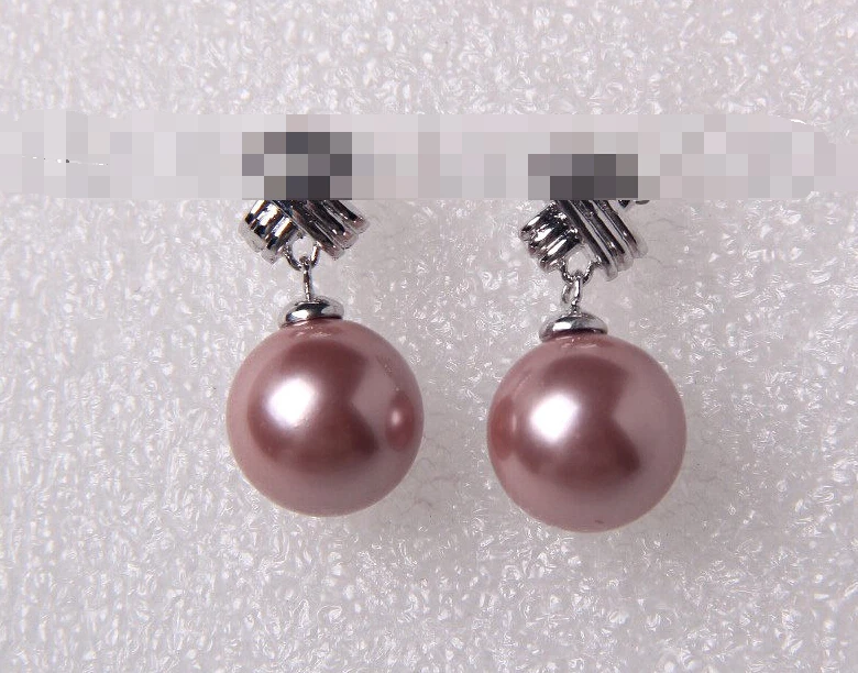 

1393 round purple south sea shell pearl dangle earrings