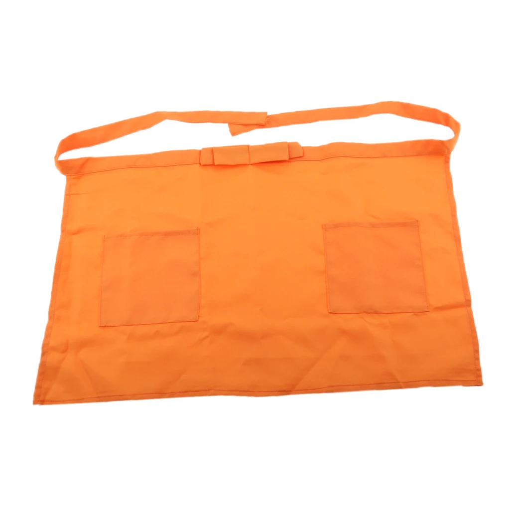 Unisex Kitchen Bow Short Apron Bar Pub Server Waiter Waitress 2 Pockets Apron 7 Colors