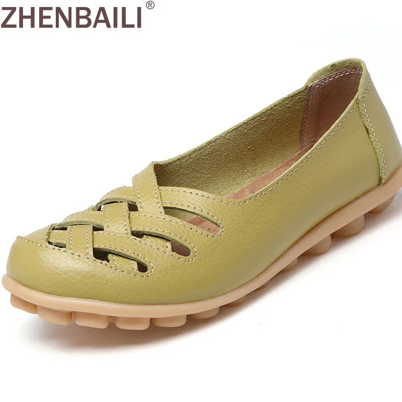 

New Arrival Women Sandals Summer Shoes 2019 Fashion Genuine Leather Casual Loafers Shoes Flats with Hollow Out Size 34-44