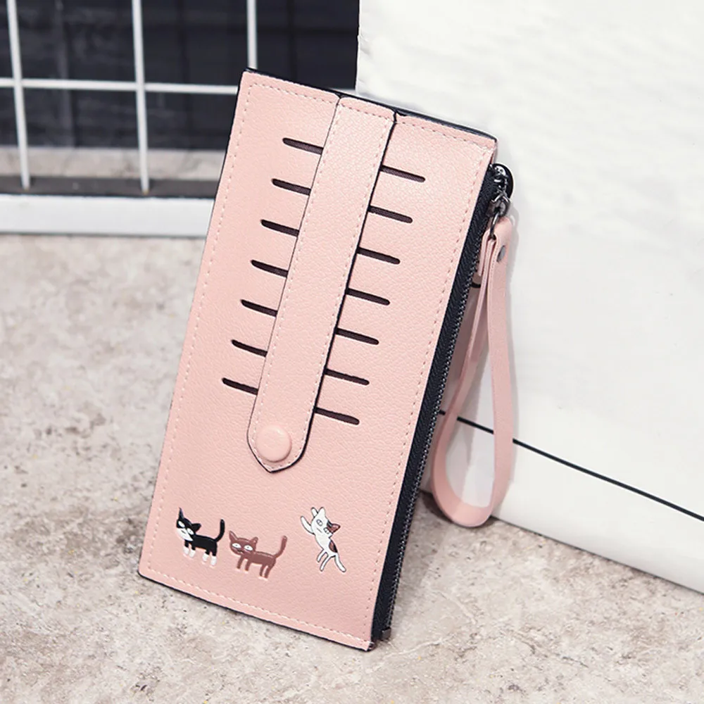 

Hot Sale Lady Wallet Women Cute Kitten Print Lady Purse Long Card Holder Billfold Purse For Woman Female Leather Money Bags