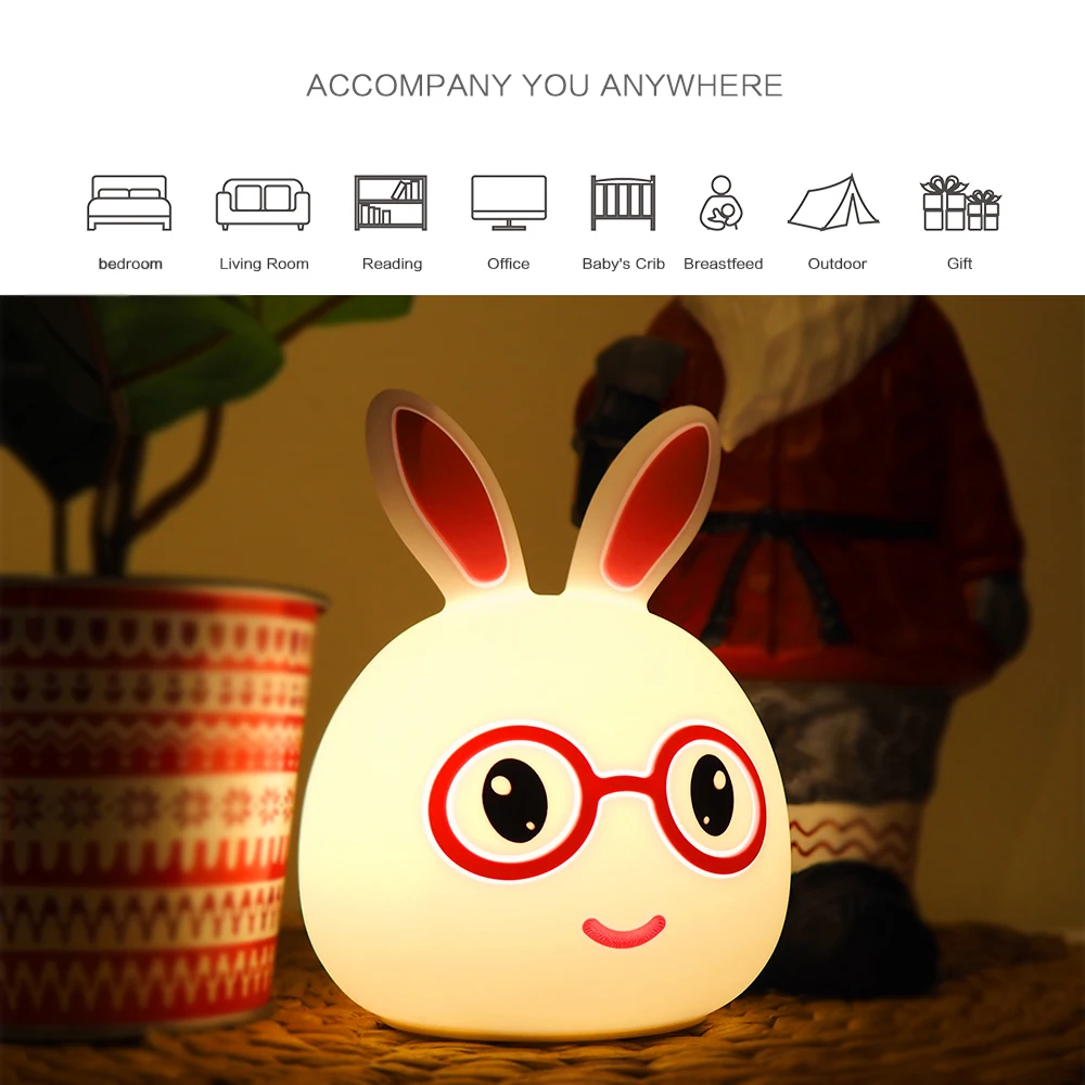 7 Colors LED Night Light Silicone Cute Cartoon Rabbit Rechargeable Decor Table Lamp Holiday Ambient Light for Girl Children Gift (22)