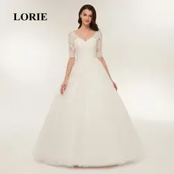 Лори кружевные свадебные платья с длинным рукавом 2019 бальное платье с v-образным вырезом с аппликацией длиной в Пол на шнуровке, для невесты