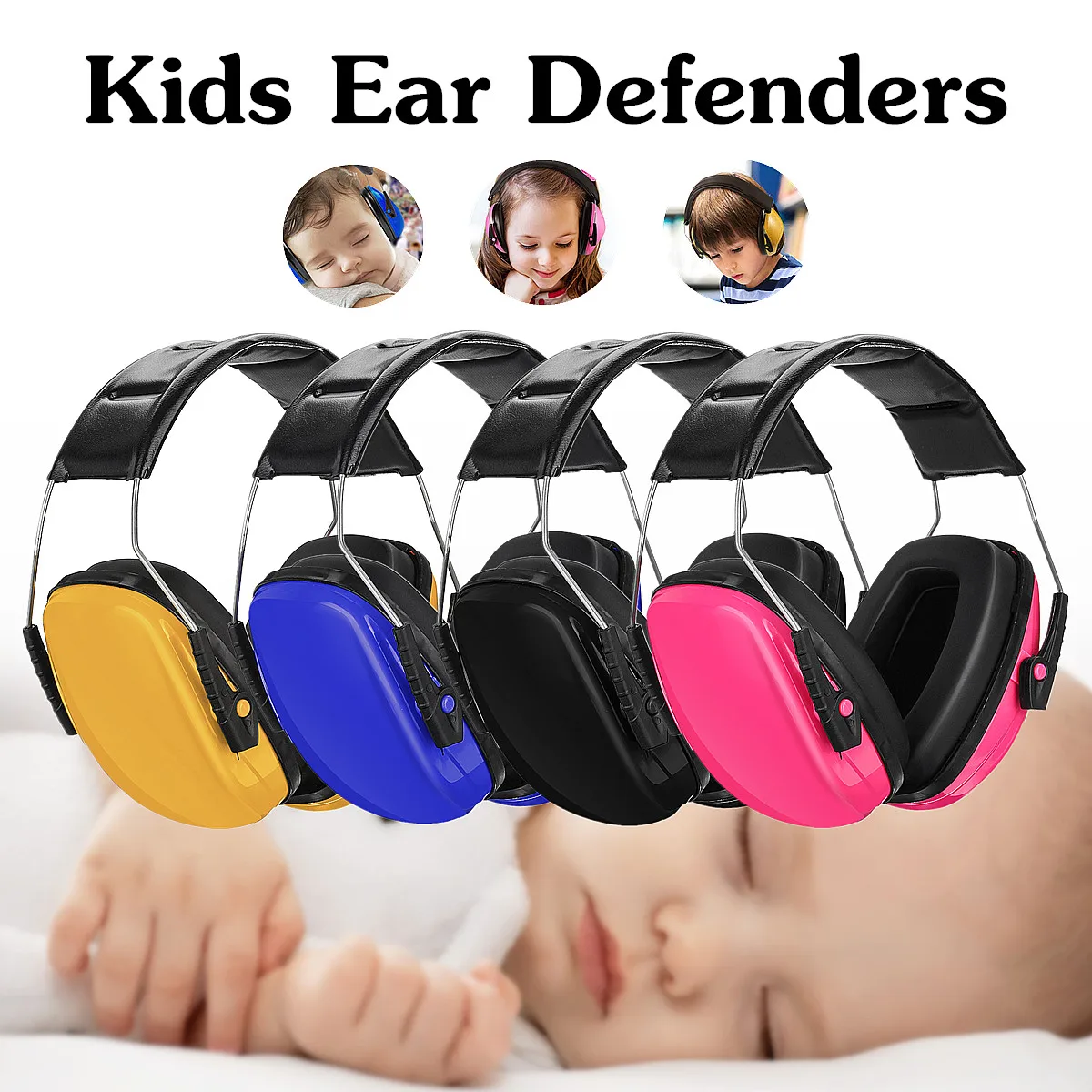 

Kids Child Baby Earmuffs Hearing Protection Ear Defenders Noise Reduction Safety PVC+Sponge Yellow/Blue/Pink/Black Adjustable