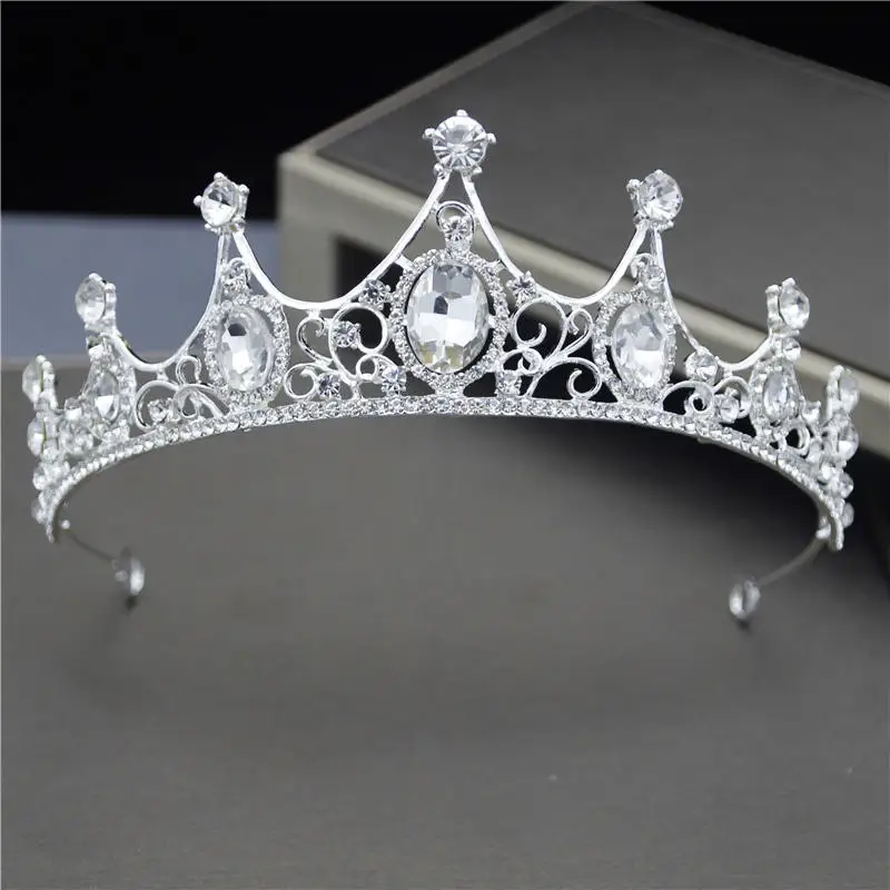 Модная Корона розовое золото Кристальные тиары и короны Для женщин головной убор для девочек для выпускного Свадебные украшения для волос аксессуары для queen - Окраска металла: Silver