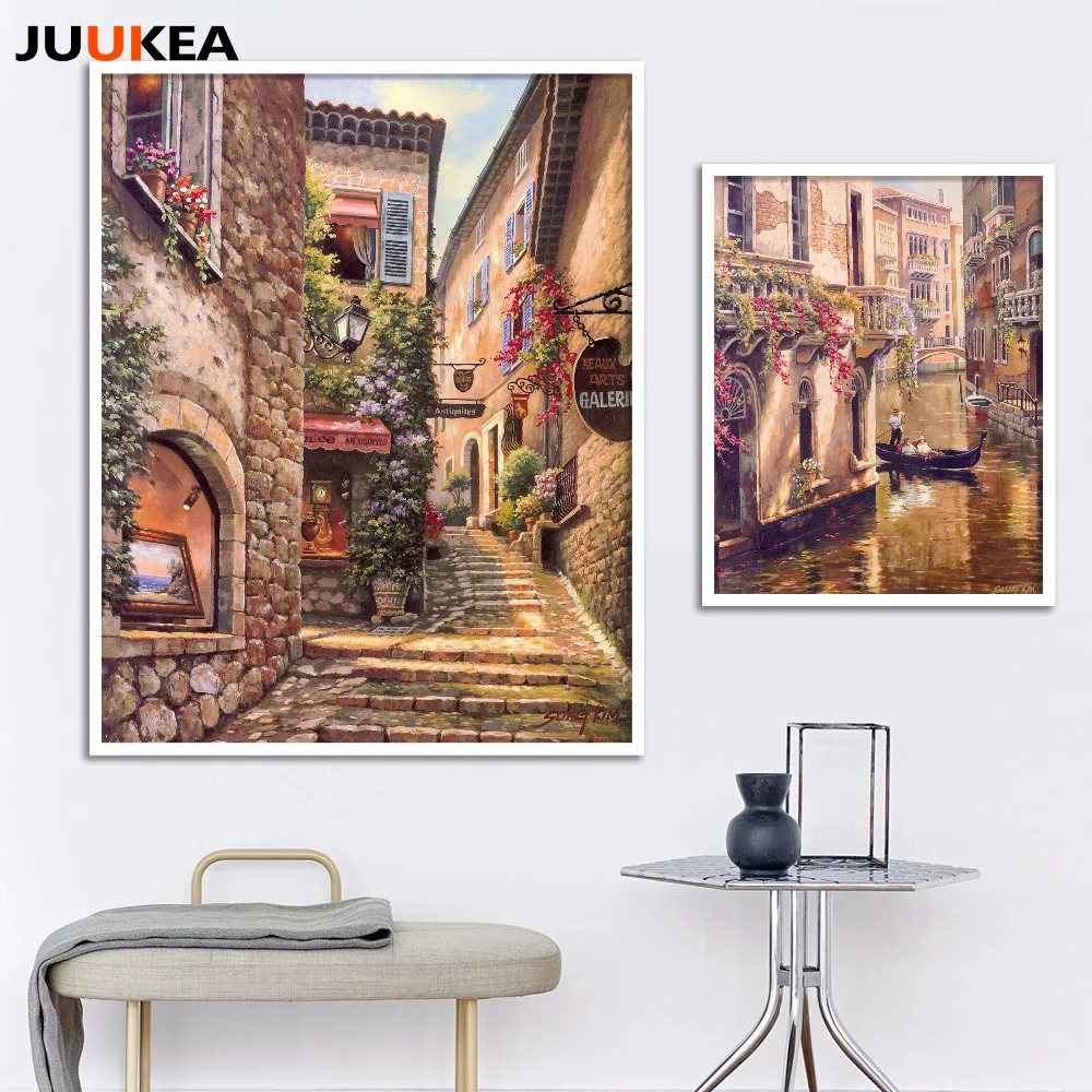 Европейский Романтика город пейзаж Венеции холст Книги по искусству печати