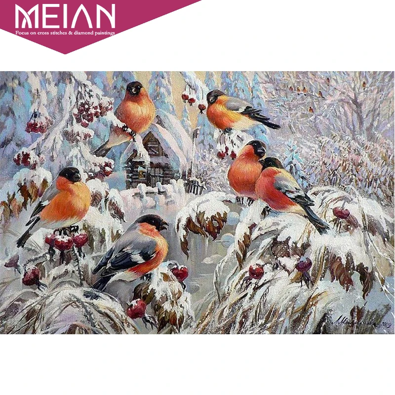 

Meian,Birds,Full,Diamond Embroidery,5D,Diamond Painting Cross Stitch,Snow,3D,Diamond Mosaic,Needlework,Crafts,Christmas,Gift new