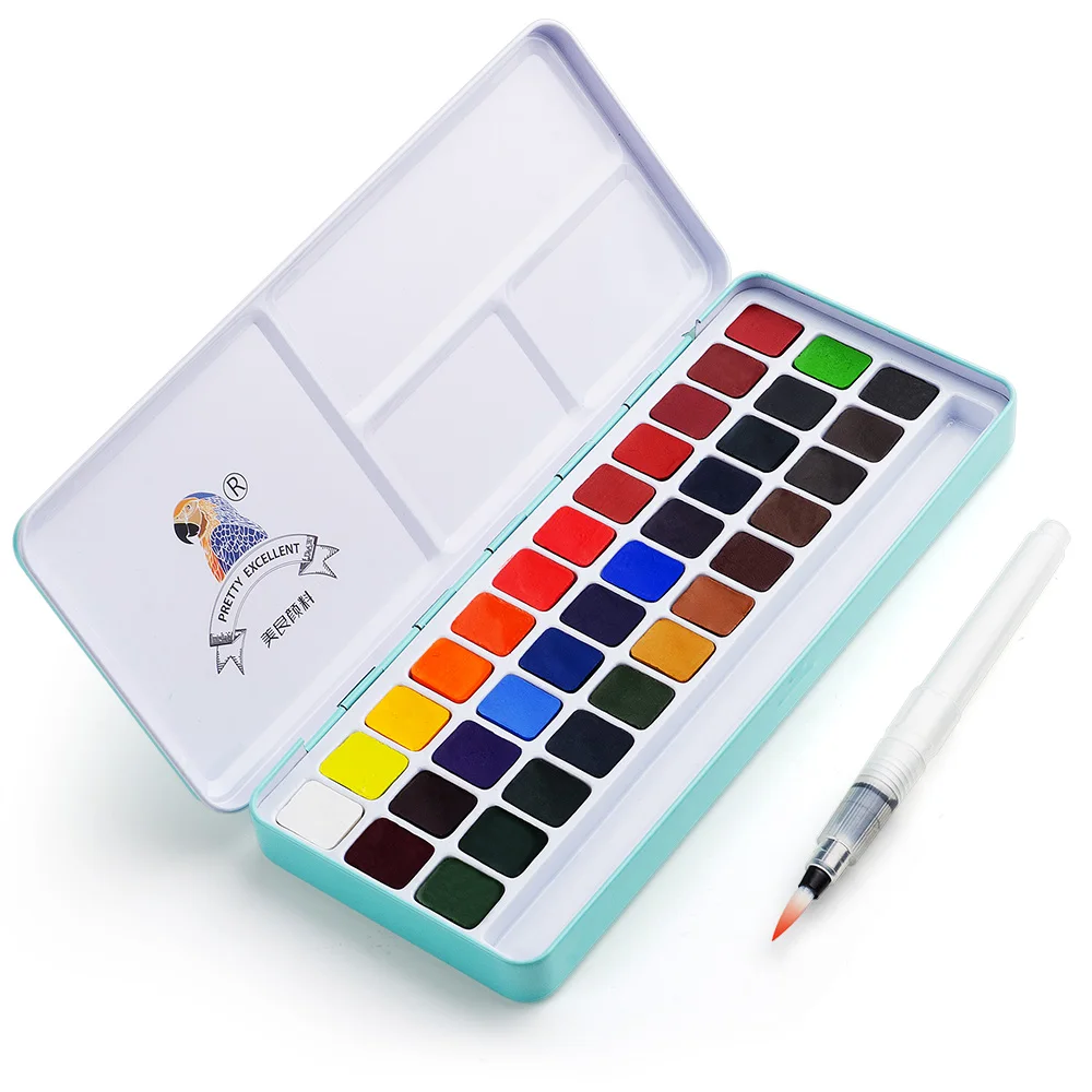 Billige Meiliang 36 Farben Solide Aquarell Malen Set Nicht toxischen Aquarell Farben Tragbare Metall Fall mit Palette und Kunst Malen pinsel
