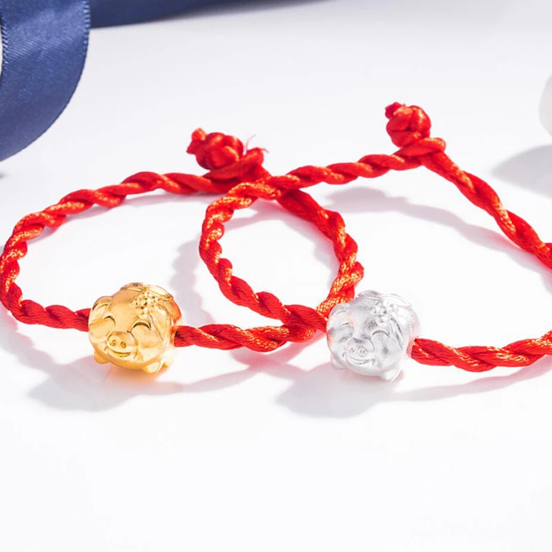 Fashion Silver Color Cute Zodiac Gold Pig Bead Bracelets For Women Jewelry Classic Red Rope Bangles Girl Boy Birthday Party Gift | Украшения